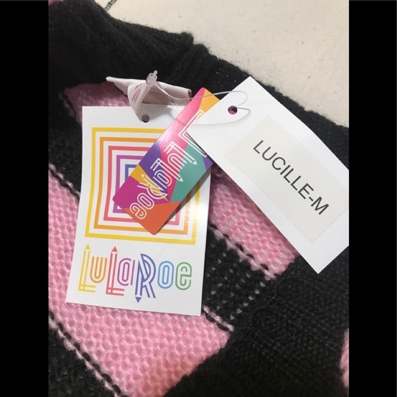 Lularoe Stripe Lucille Cardigan Button Pink/Black - Picture 7 of 13
